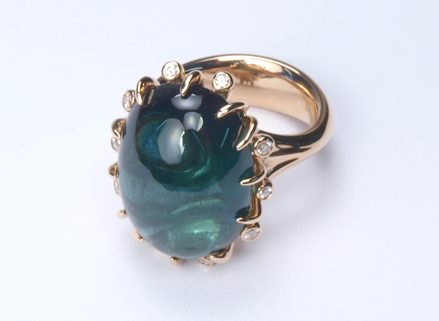 Fairtrade Summer Meadow ring with 20.10ct blue green tourmaline