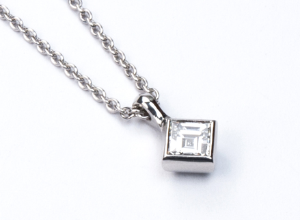 Platinum Carre Cut Diamond Pendant
