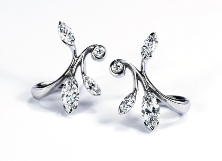 Floral platinum earrings with Marquise cut diamonds