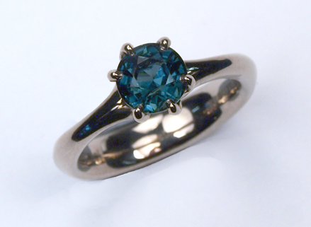 Teal sapphire Winter Meadow ring in Fairtrade white gold