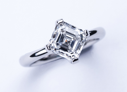 Platinum Fourclaw ring with asscher cut diamond