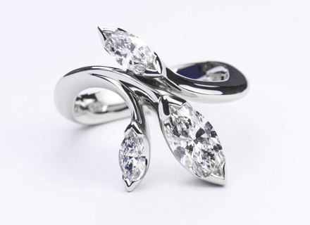 Large Floral platinum ring with marquise cut diamonds
